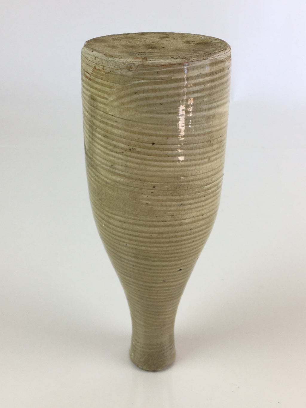 Japanese Ceramic Sake Bottle Vtg Beige Horizontal Stripes Tokkuri TS425