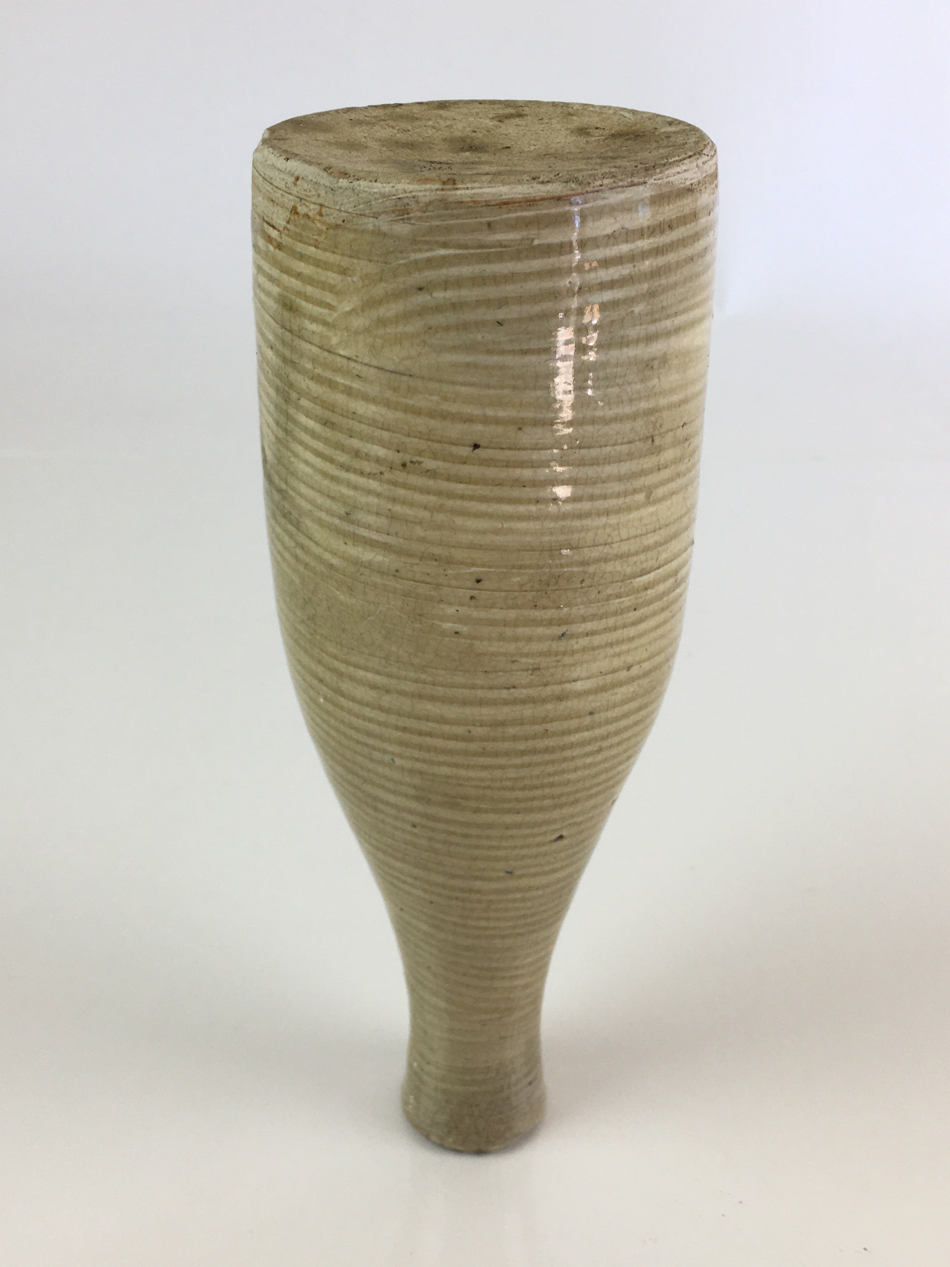 Japanese Ceramic Sake Bottle Vtg Beige Horizontal Stripes Tokkuri TS425
