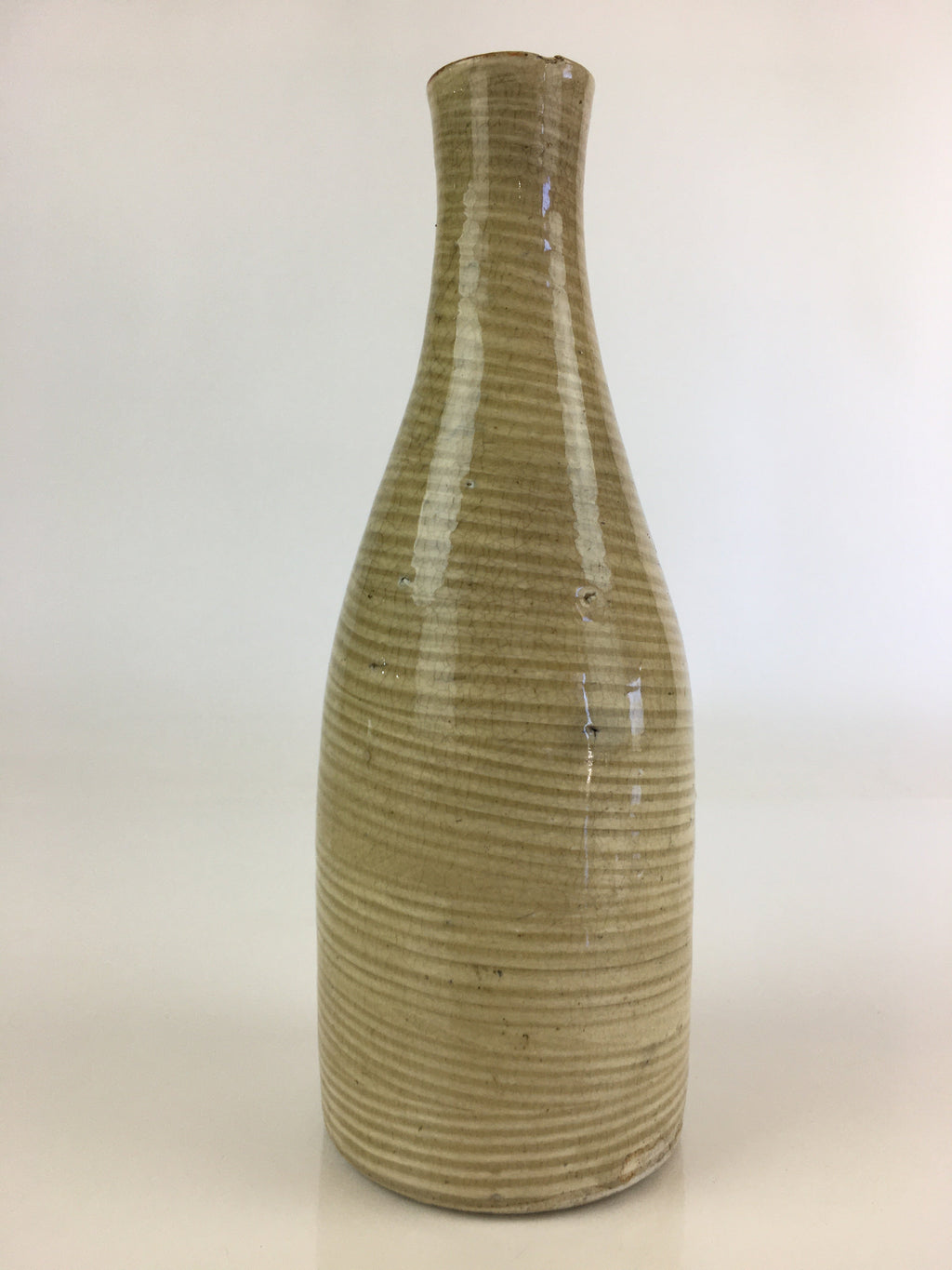 Japanese Ceramic Sake Bottle Vtg Beige Horizontal Stripes Tokkuri TS425