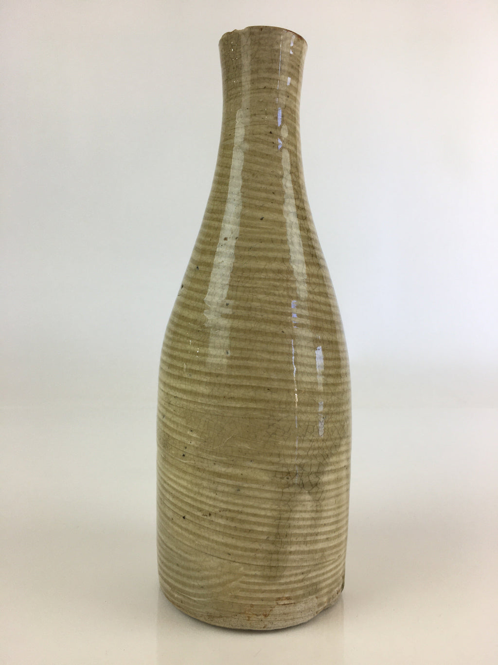 Japanese Ceramic Sake Bottle Vtg Beige Horizontal Stripes Tokkuri TS425