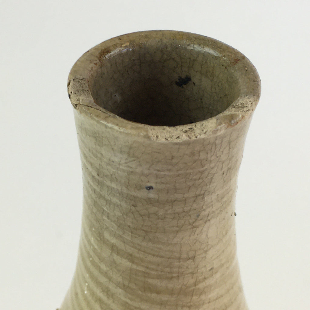 Japanese Ceramic Sake Bottle Vtg Beige Horizontal Stripes Tokkuri TS425