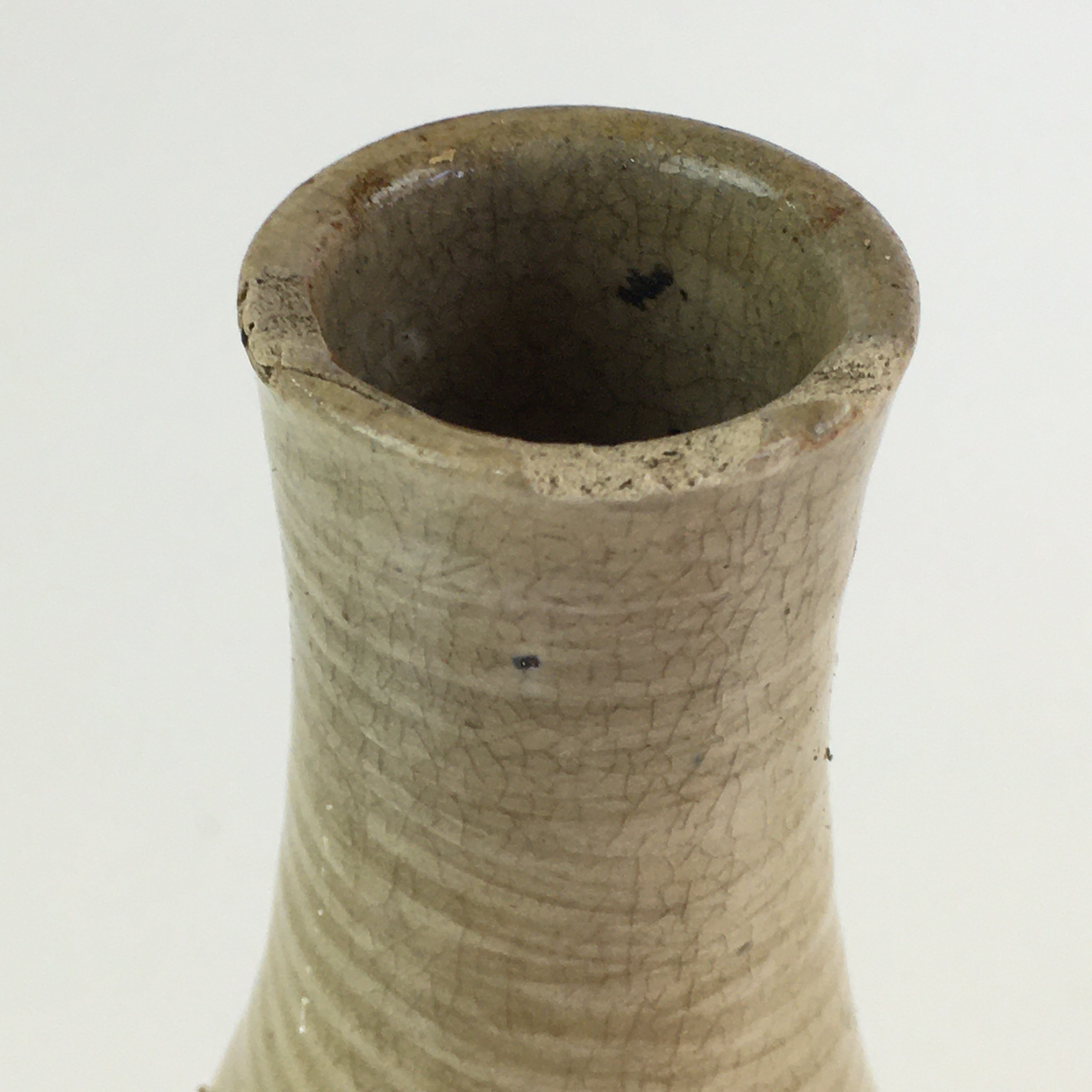 Japanese Ceramic Sake Bottle Vtg Beige Horizontal Stripes Tokkuri TS425