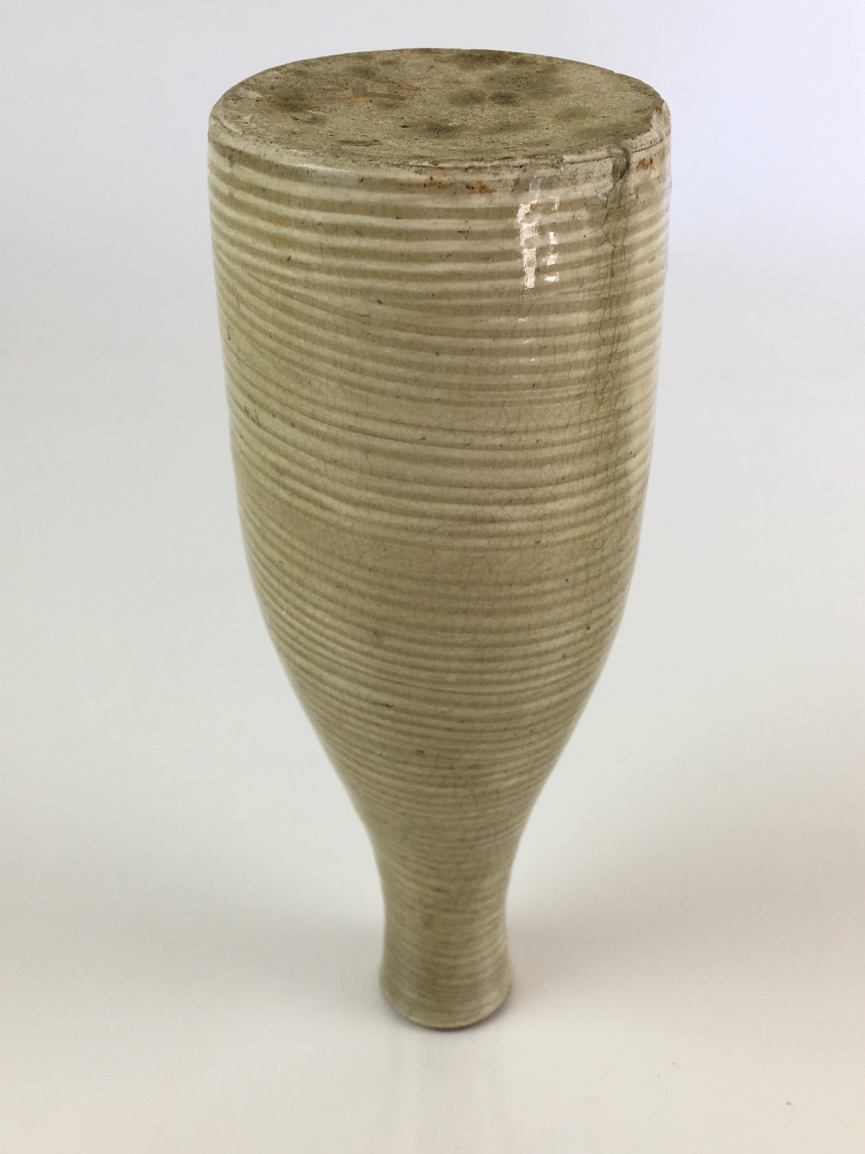 Japanese Ceramic Sake Bottle Vtg Beige Horizontal Stripes Tokkuri TS425