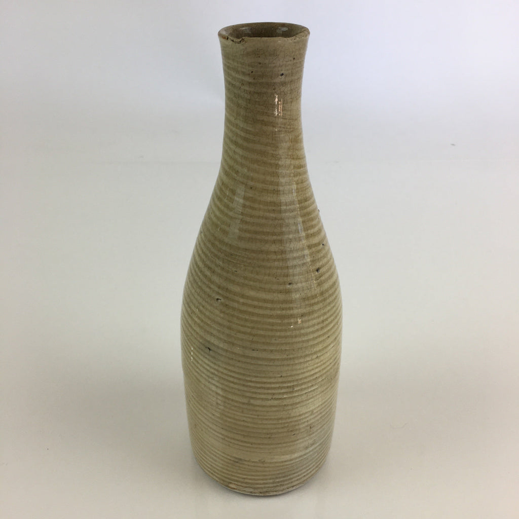 Japanese Ceramic Sake Bottle Vtg Beige Horizontal Stripes Tokkuri TS425