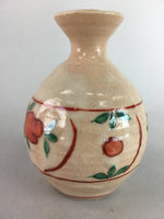 Japanese Ceramic Sake Bottle Vtg Floral Tokkuri Red Green Crackle Glaze TS163