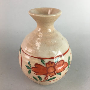 Japanese Ceramic Sake Bottle Vtg Floral Tokkuri Red Green Crackle Glaze TS163