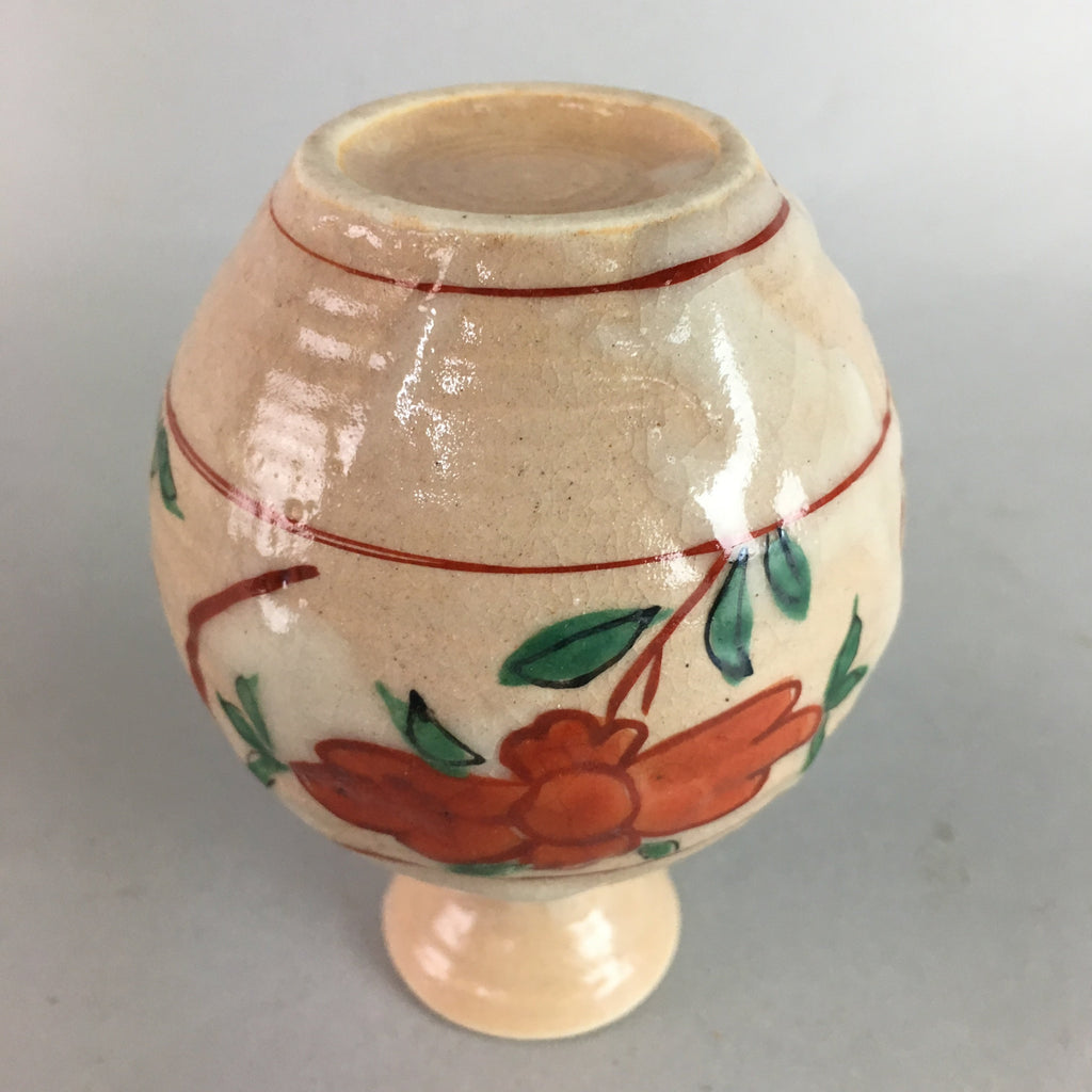Japanese Ceramic Sake Bottle Vtg Floral Tokkuri Red Green Crackle Glaze TS164