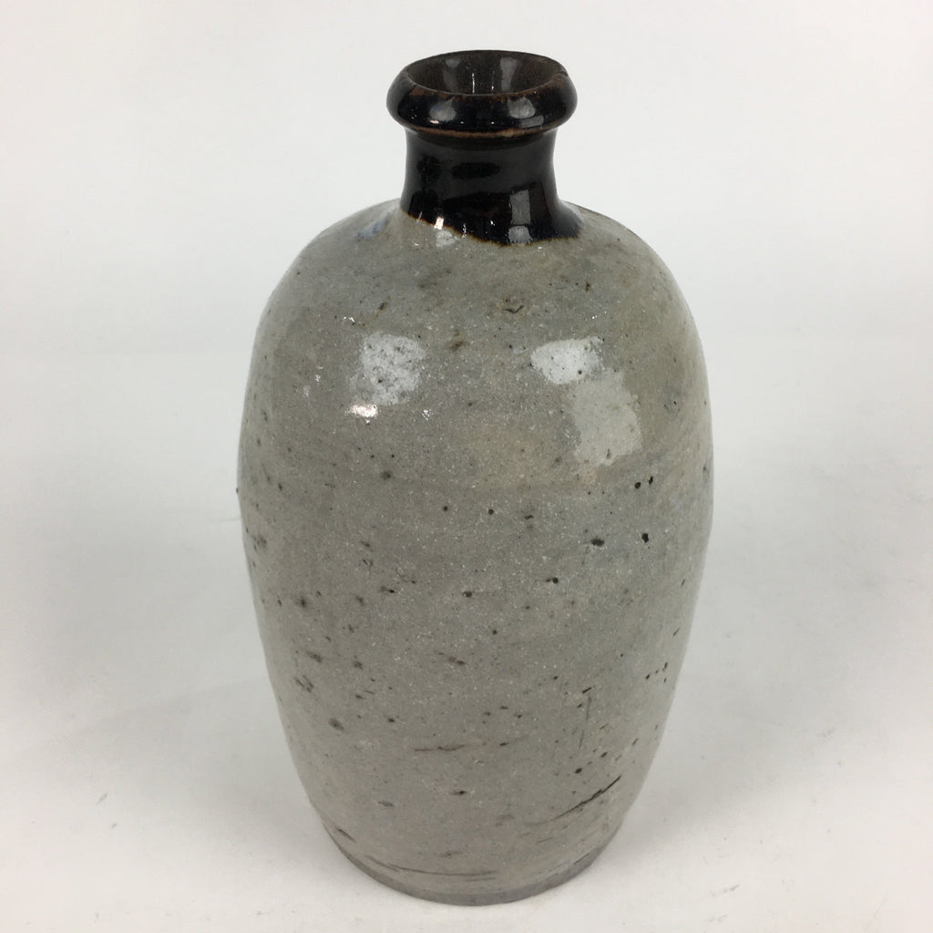 Japanese Ceramic Sake Bottle Vtg Kayoi Tokkuri Gray Black Neck TS406