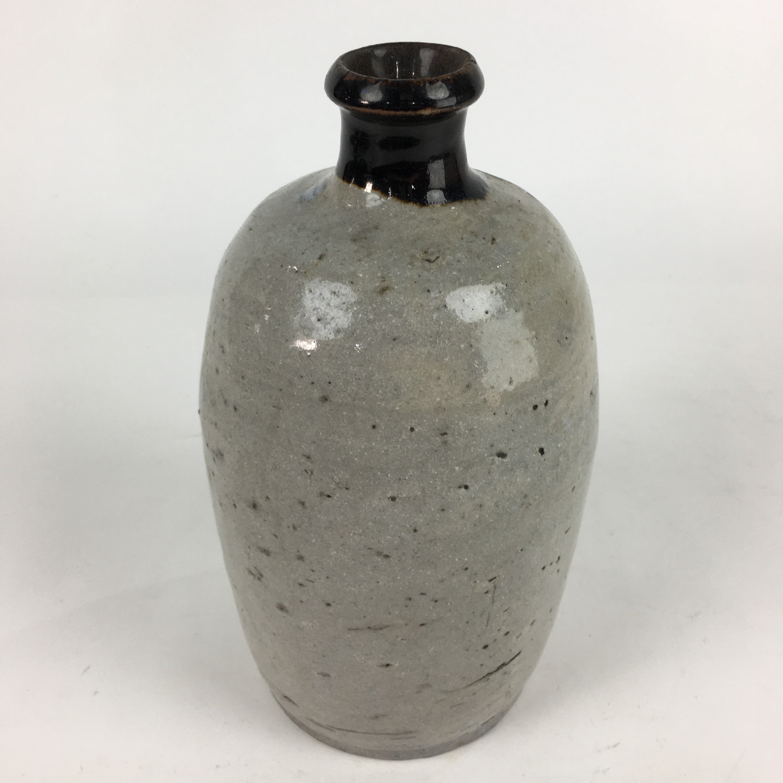 Japanese Ceramic Sake Bottle Vtg Kayoi Tokkuri Gray Black Neck TS406