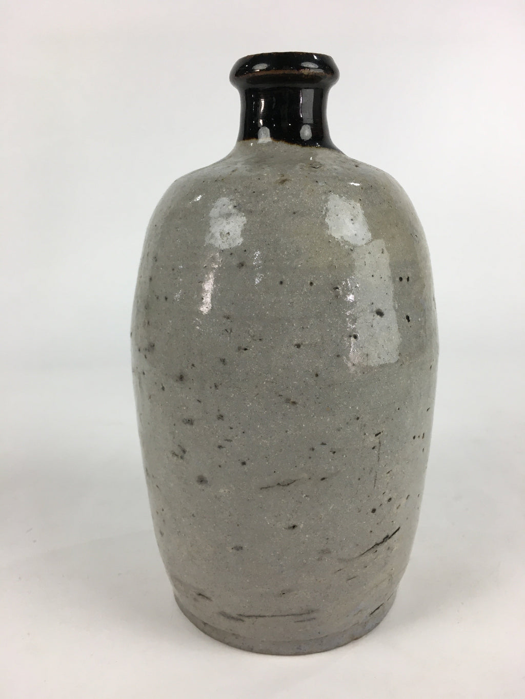 Japanese Ceramic Sake Bottle Vtg Kayoi Tokkuri Gray Black Neck TS406