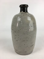 Japanese Ceramic Sake Bottle Vtg Kayoi Tokkuri Gray Black Neck TS406