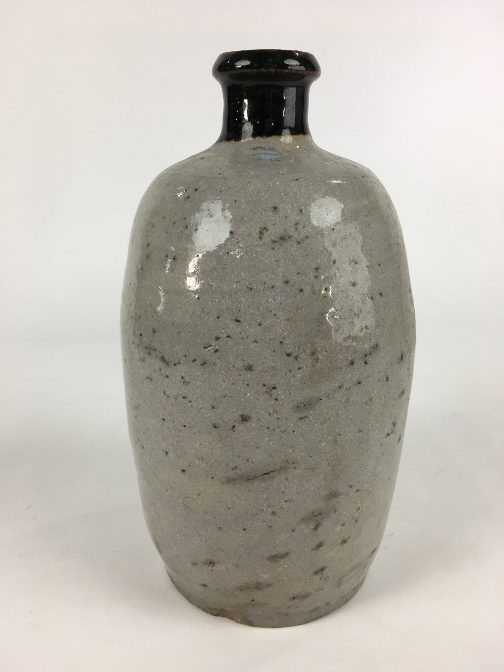 Japanese Ceramic Sake Bottle Vtg Kayoi Tokkuri Gray Black Neck TS406