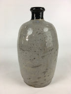 Japanese Ceramic Sake Bottle Vtg Kayoi Tokkuri Gray Black Neck TS406