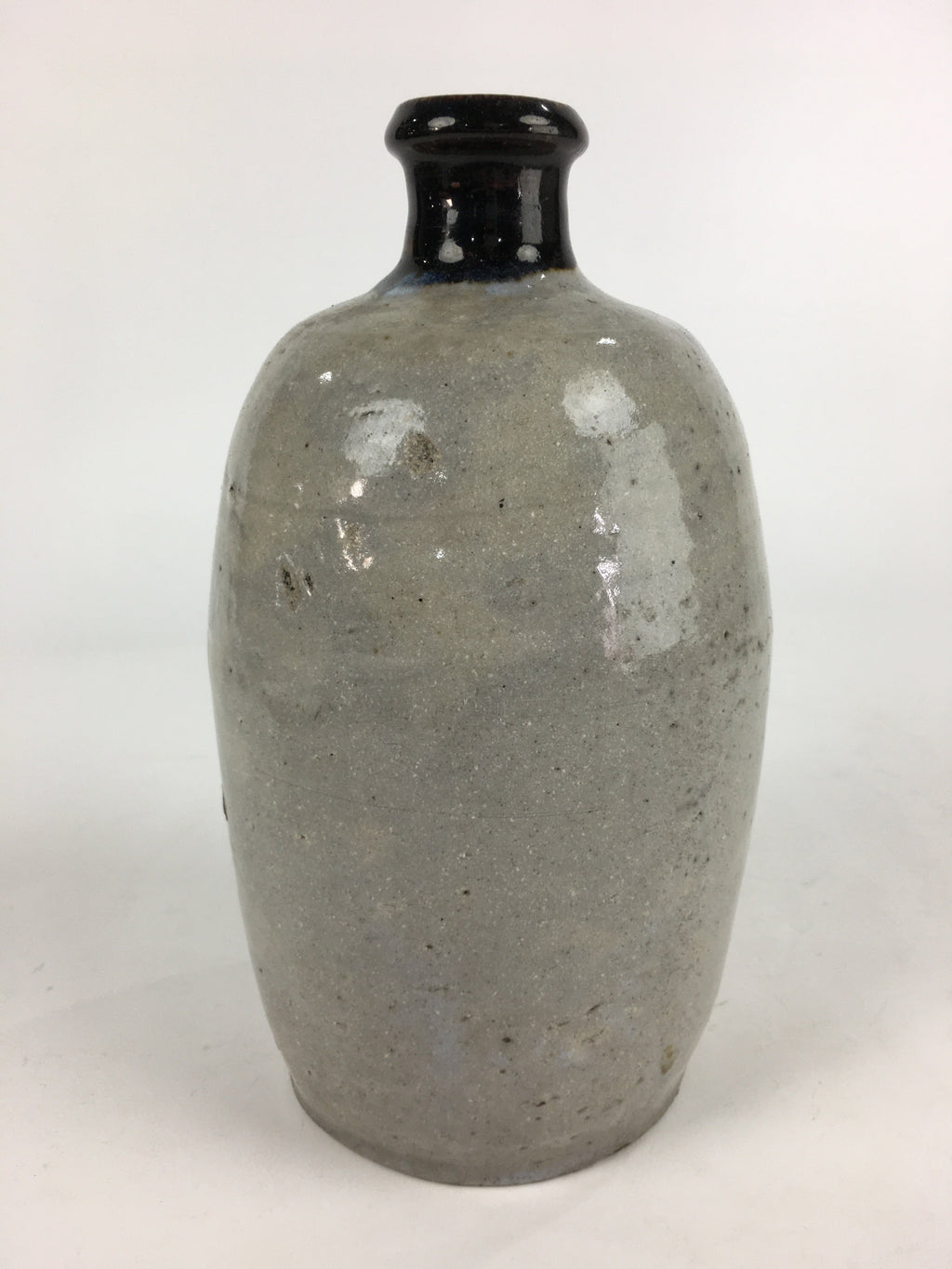 Japanese Ceramic Sake Bottle Vtg Kayoi Tokkuri Gray Black Neck TS406