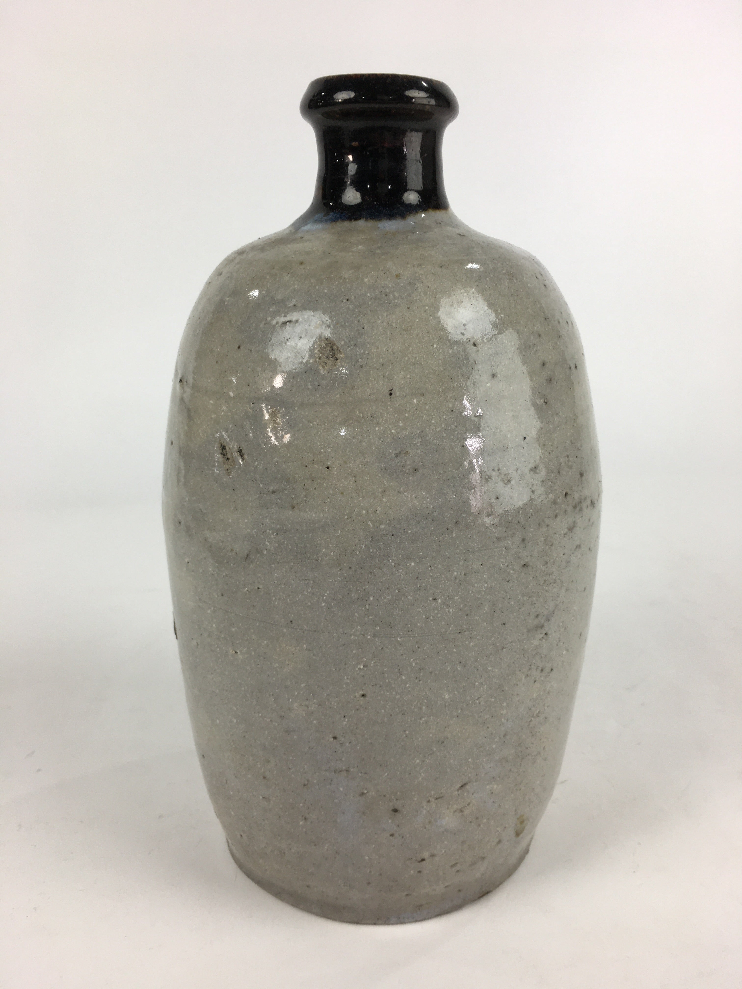 Japanese Ceramic Sake Bottle Vtg Kayoi Tokkuri Gray Black Neck TS406