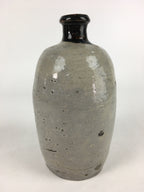 Japanese Ceramic Sake Bottle Vtg Kayoi Tokkuri Gray Black Neck TS406