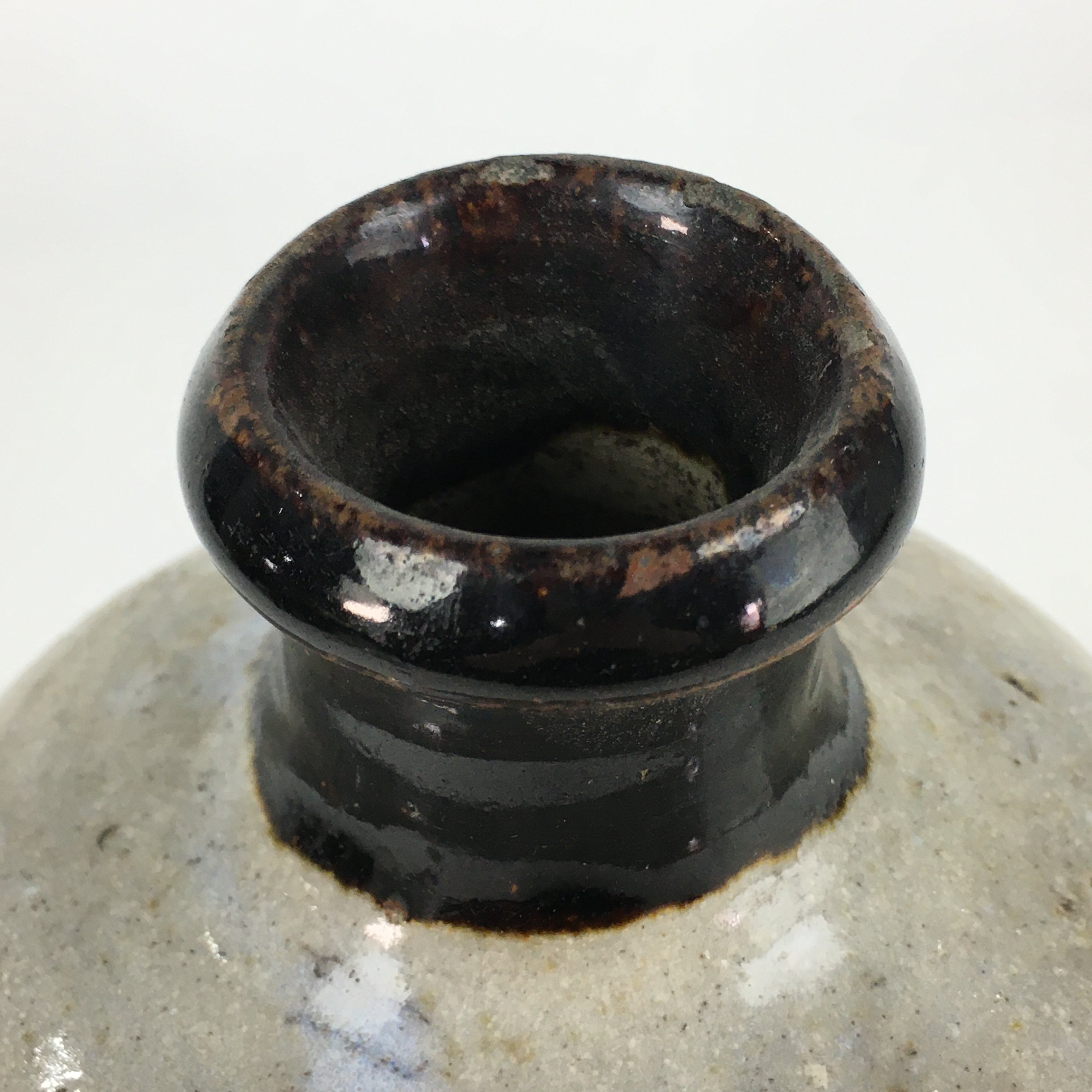 Japanese Ceramic Sake Bottle Vtg Kayoi Tokkuri Gray Black Neck TS406