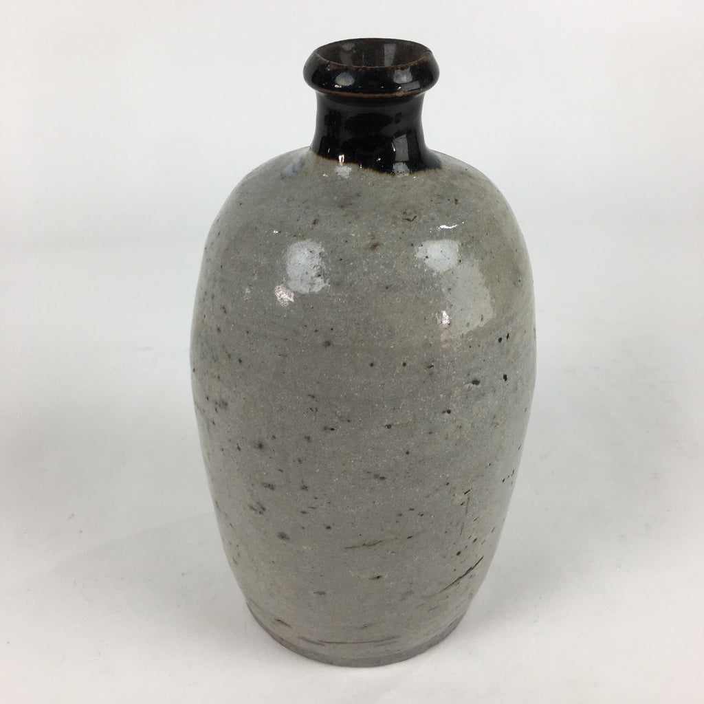 Japanese Ceramic Sake Bottle Vtg Kayoi Tokkuri Gray Black Neck TS406