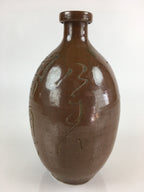 Japanese Ceramic Sake Bottle Vtg Kayoi Tokkuri Hand-Carved Kanji TS414