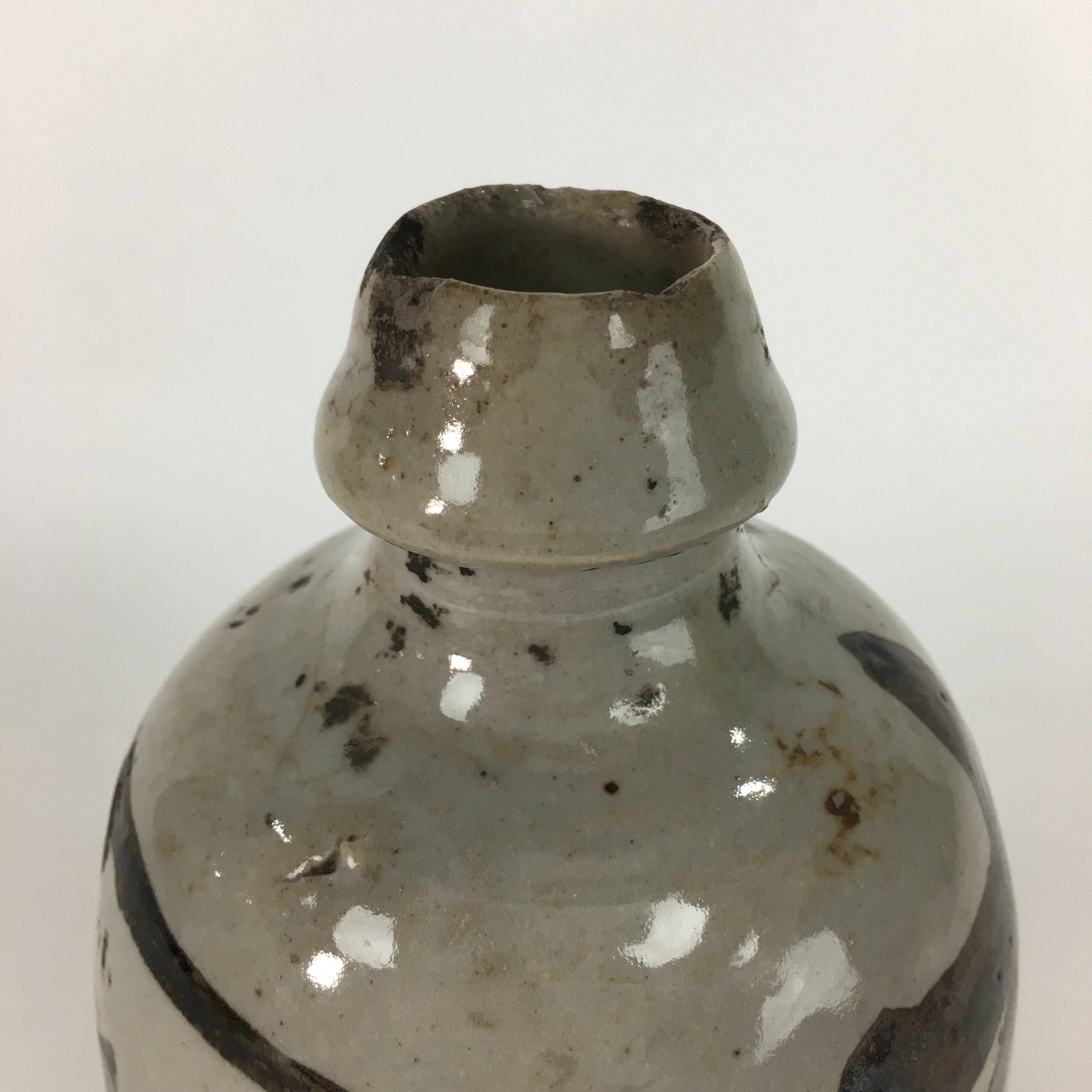 Japanese Ceramic Sake Bottle Vtg Kayoi Tokkuri Hand-Written Kanji TS292