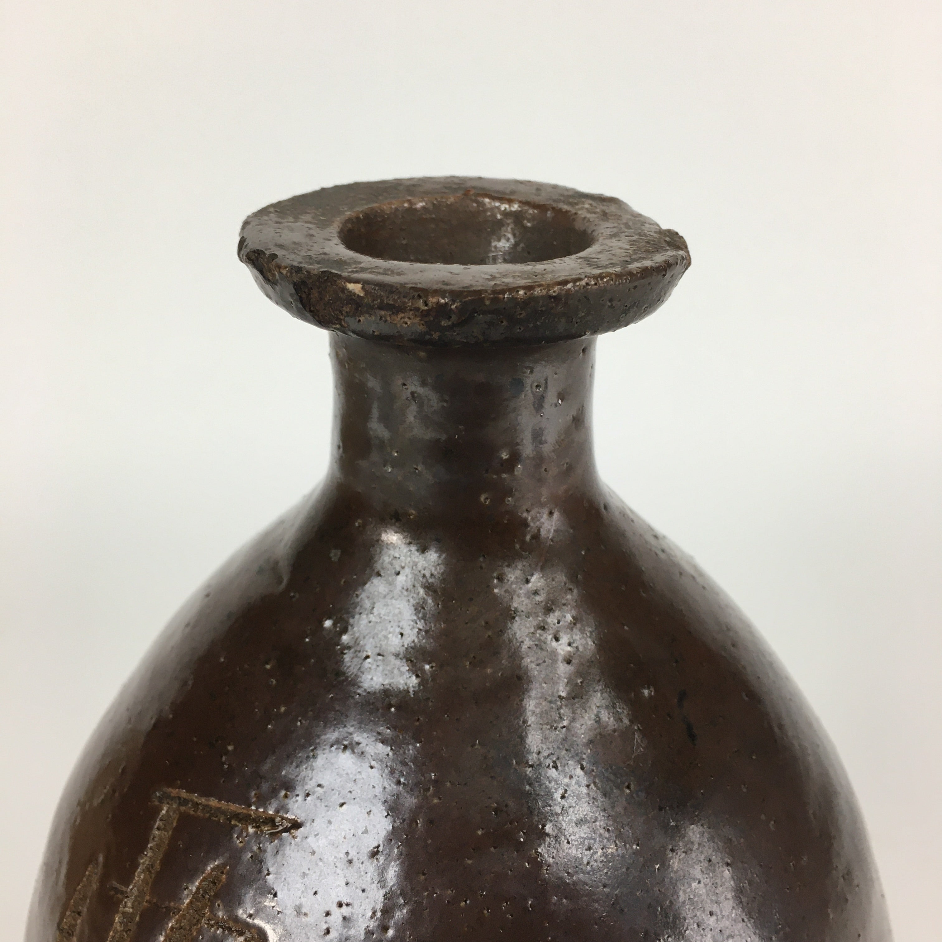 Japanese Ceramic Sake Bottle Vtg Kayoi Tokkuri Hand-Written Kanji TS313