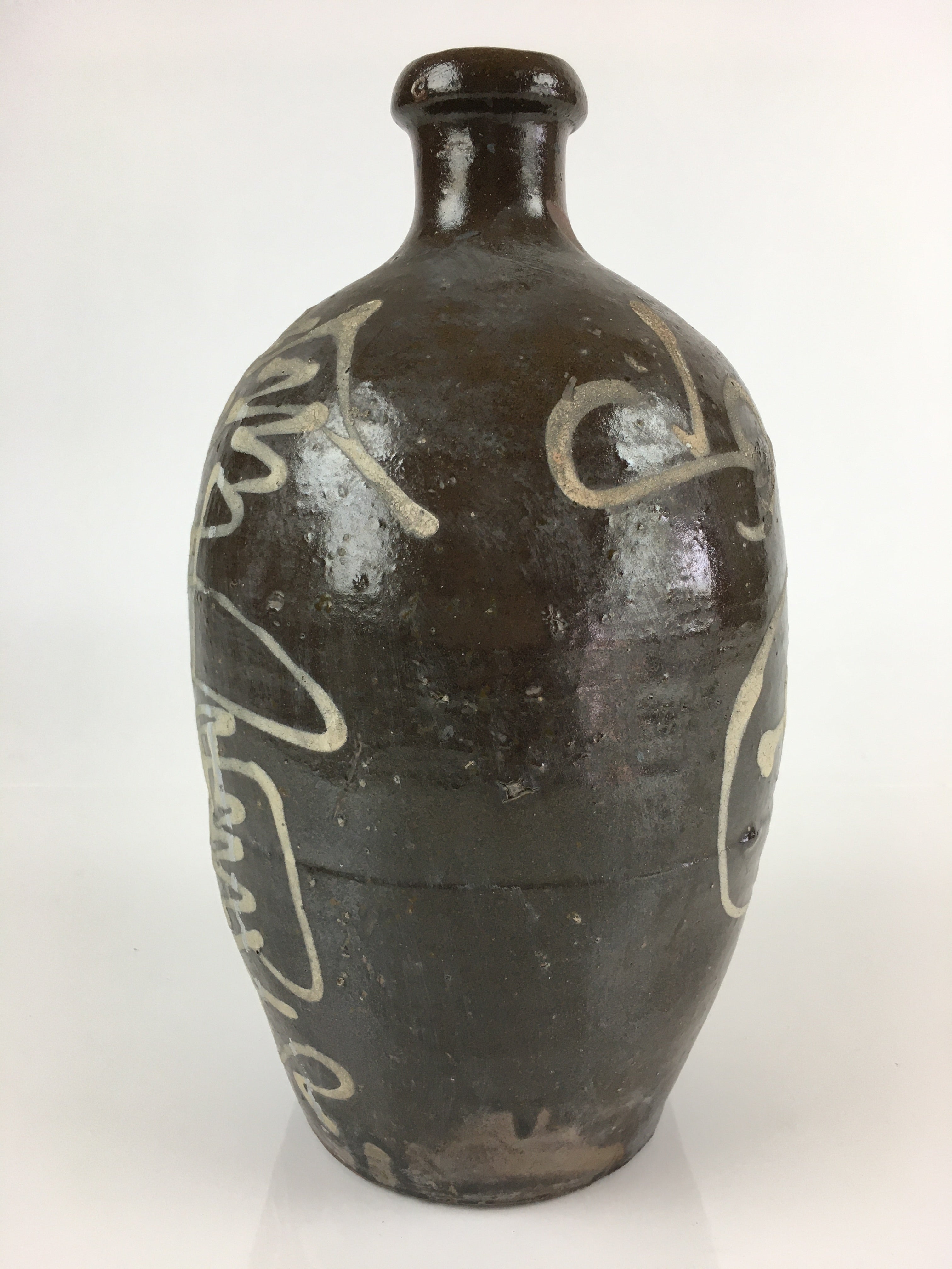 Japanese Ceramic Sake Bottle Vtg Kayoi Tokkuri Hand-Written Kanji TS415