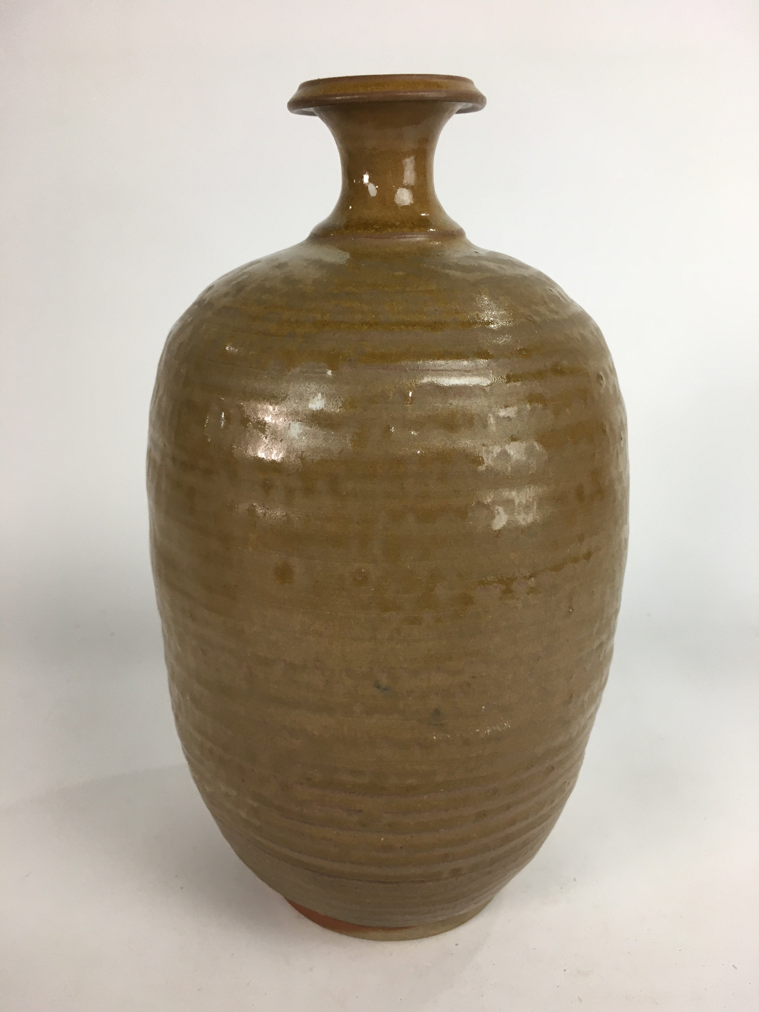 Japanese Ceramic Sake Bottle Vtg Kayoi Tokkuri Pottery Brown yakimono TS279