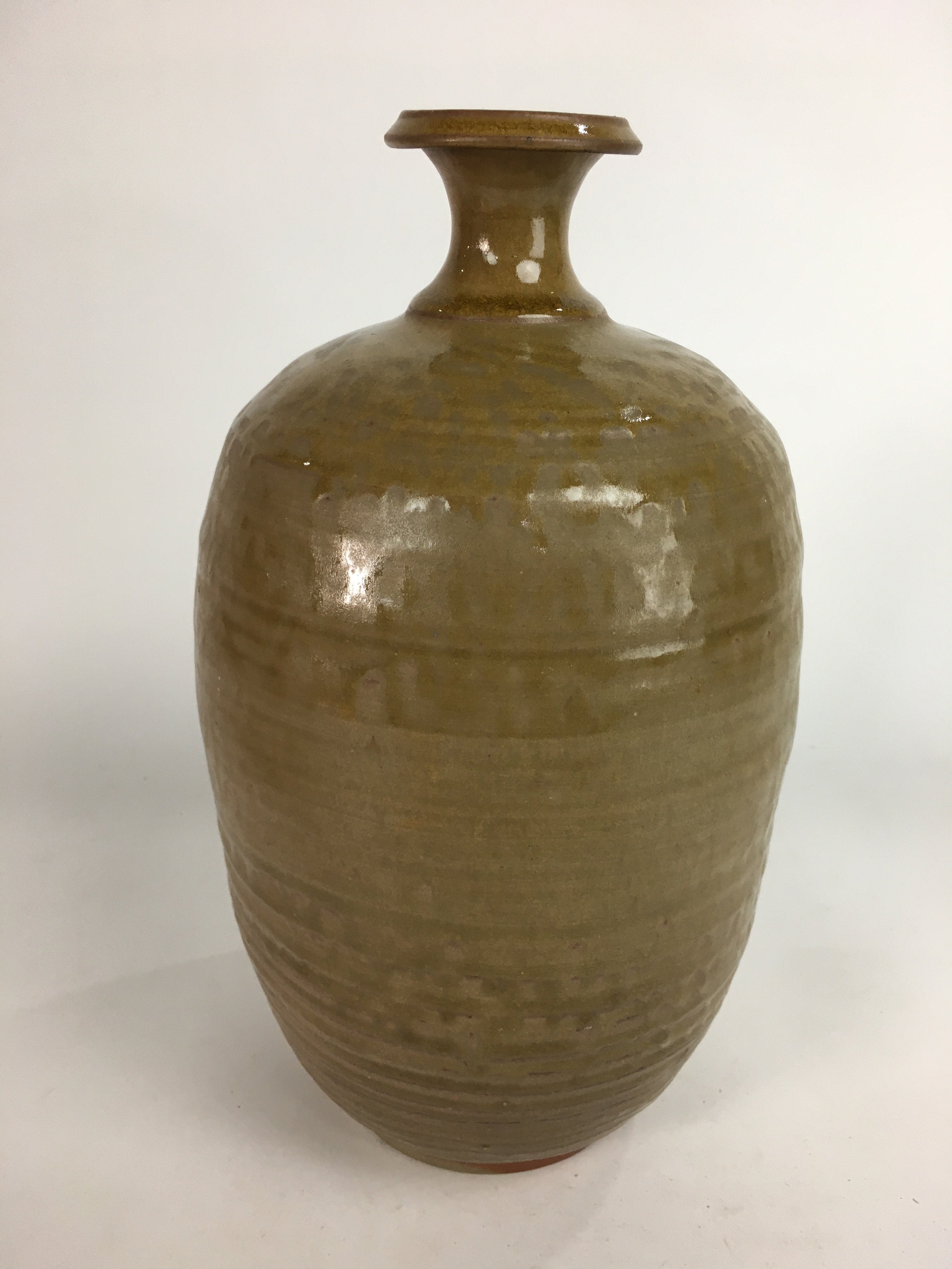 Japanese Ceramic Sake Bottle Vtg Kayoi Tokkuri Pottery Brown yakimono TS279