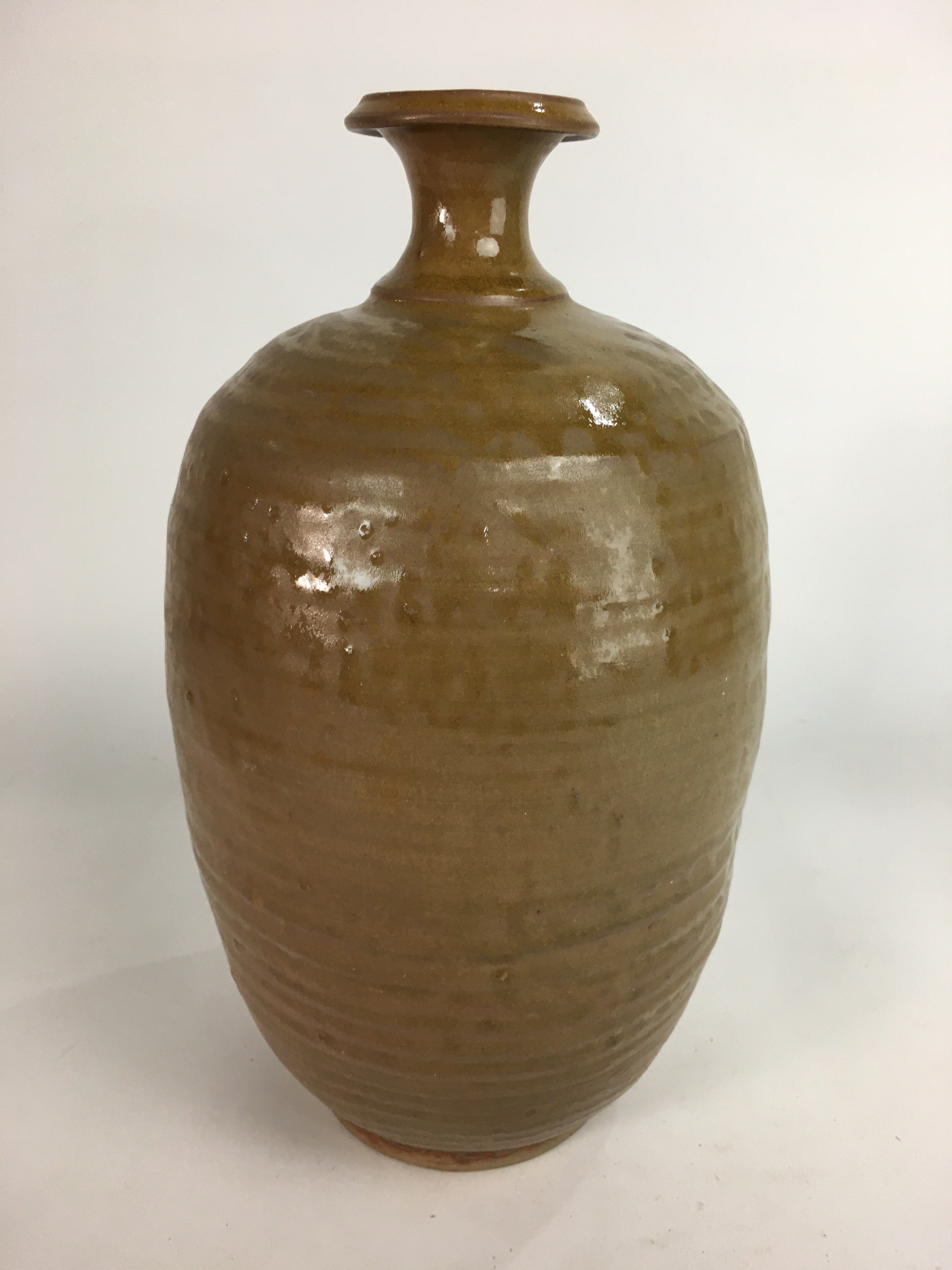 Japanese Ceramic Sake Bottle Vtg Kayoi Tokkuri Pottery Brown yakimono TS279