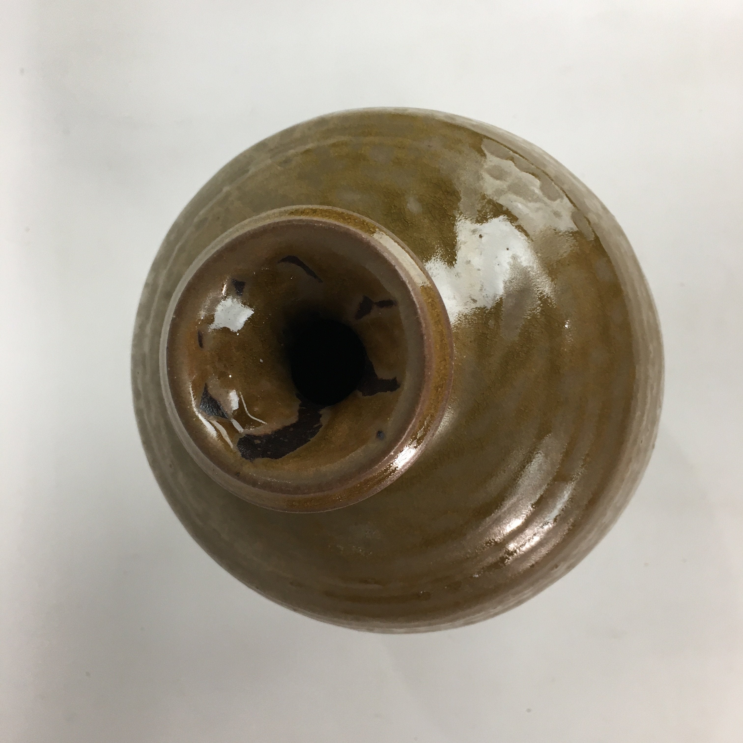 Japanese Ceramic Sake Bottle Vtg Kayoi Tokkuri Pottery Brown yakimono TS279