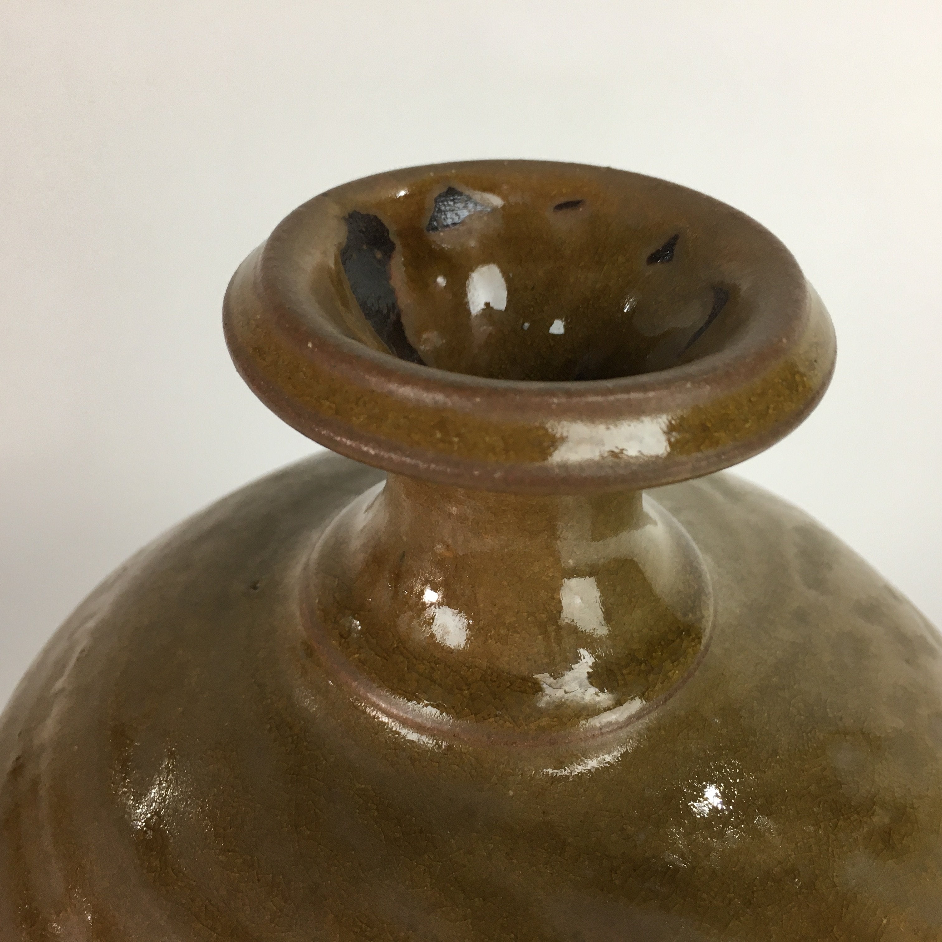 Japanese Ceramic Sake Bottle Vtg Kayoi Tokkuri Pottery Brown yakimono TS279