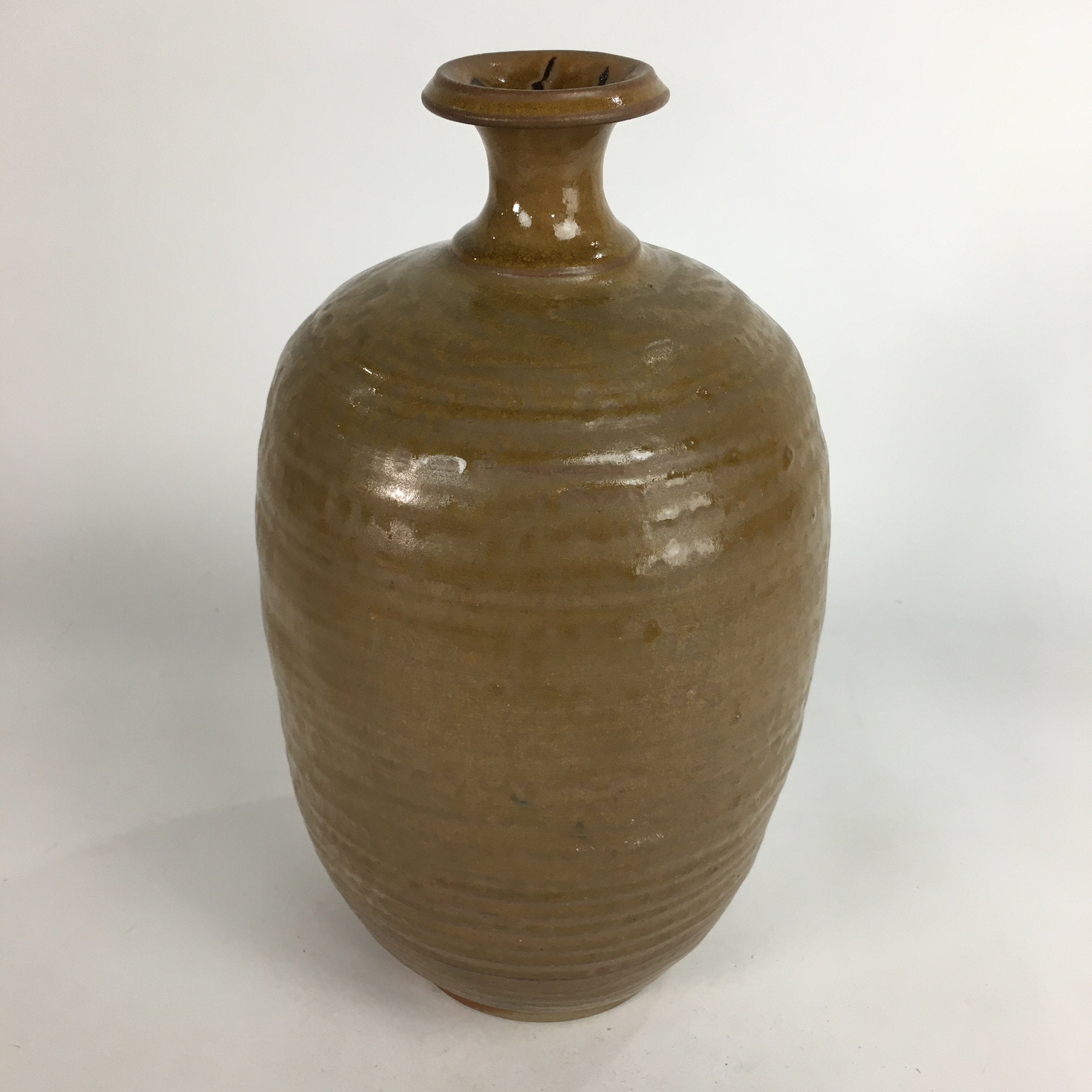 Japanese Ceramic Sake Bottle Vtg Kayoi Tokkuri Pottery Brown yakimono TS279