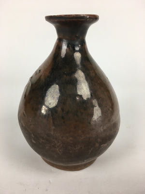 Japanese Ceramic Sake Bottle Vtg Kayoi Tokkuri Ukibori Kanji Brown TS317