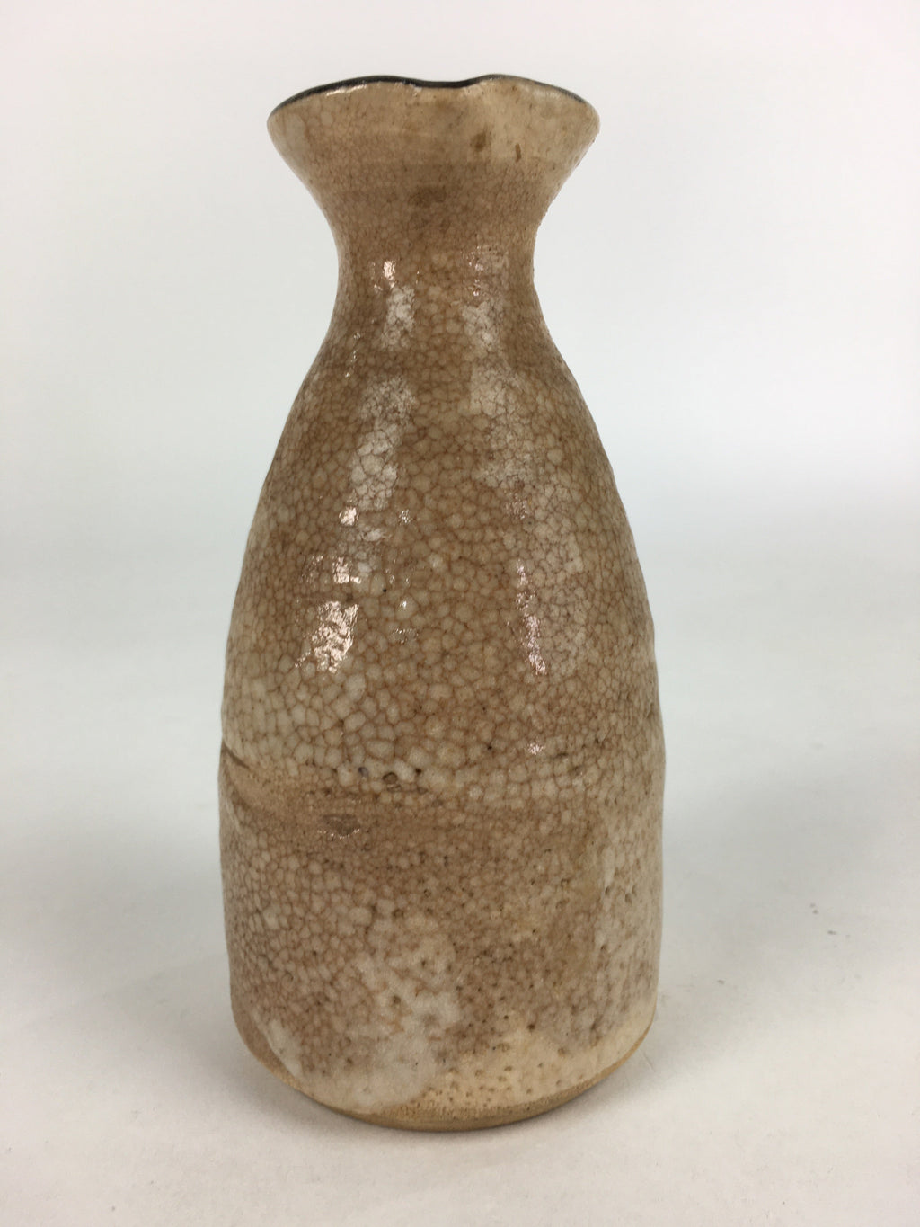 Japanese Ceramic Sake Bottle Vtg Pine Tree Cracked Glaze Tokkuri Brown TS395