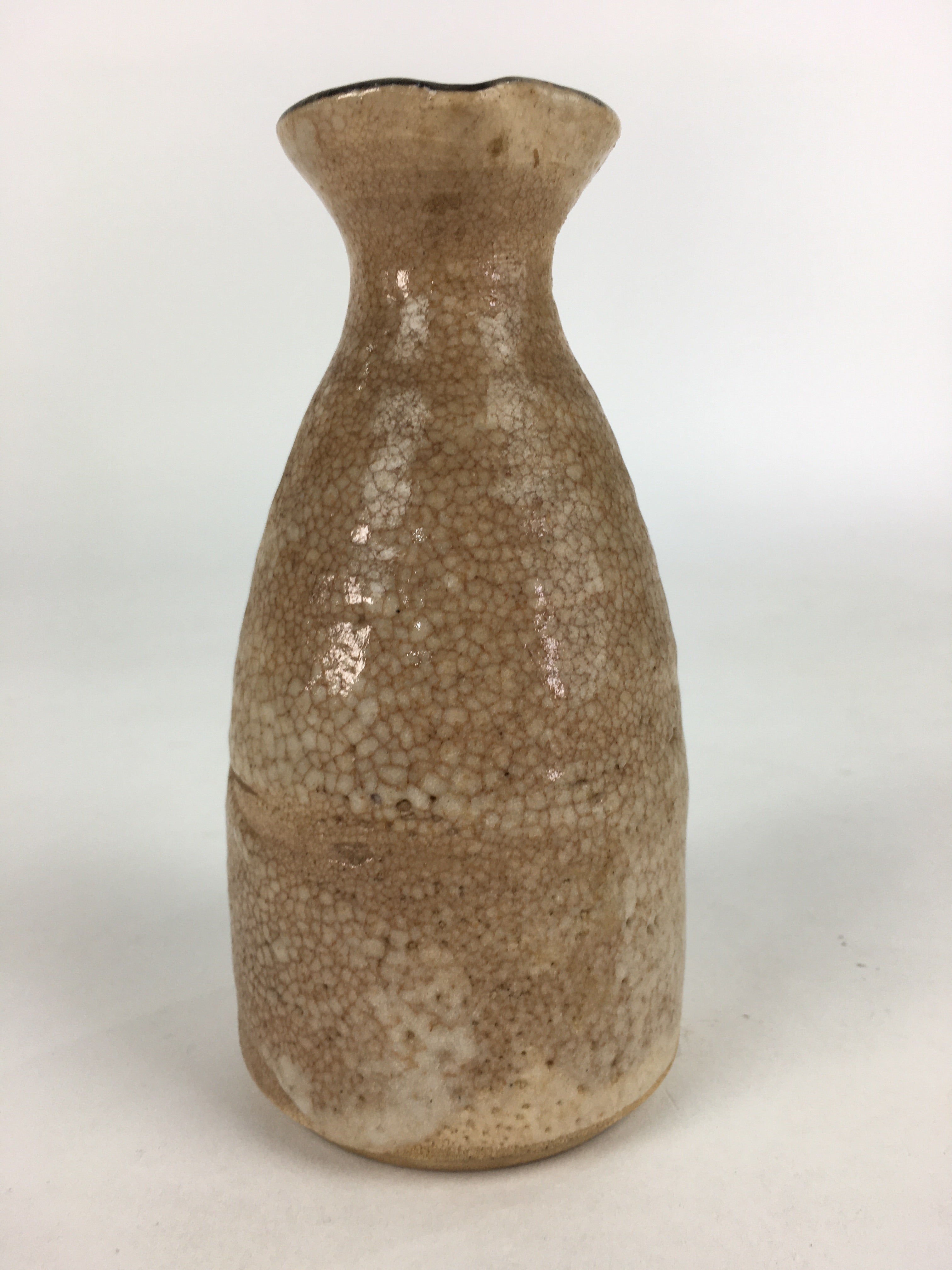 Japanese Ceramic Sake Bottle Vtg Pine Tree Cracked Glaze Tokkuri Brown TS395