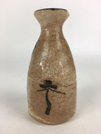 Japanese Ceramic Sake Bottle Vtg Pine Tree Cracked Glaze Tokkuri Brown TS395