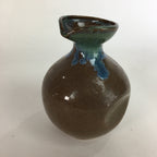 Japanese Ceramic Sake Bottle Vtg Pottery Brown Blue Glaze Tokkuri With Spout TS2