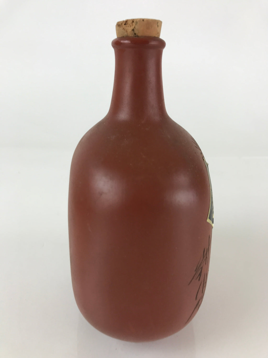 Japanese Ceramic Sake Bottle Vtg Pottery Brown Bottle Pine Tree TS457
