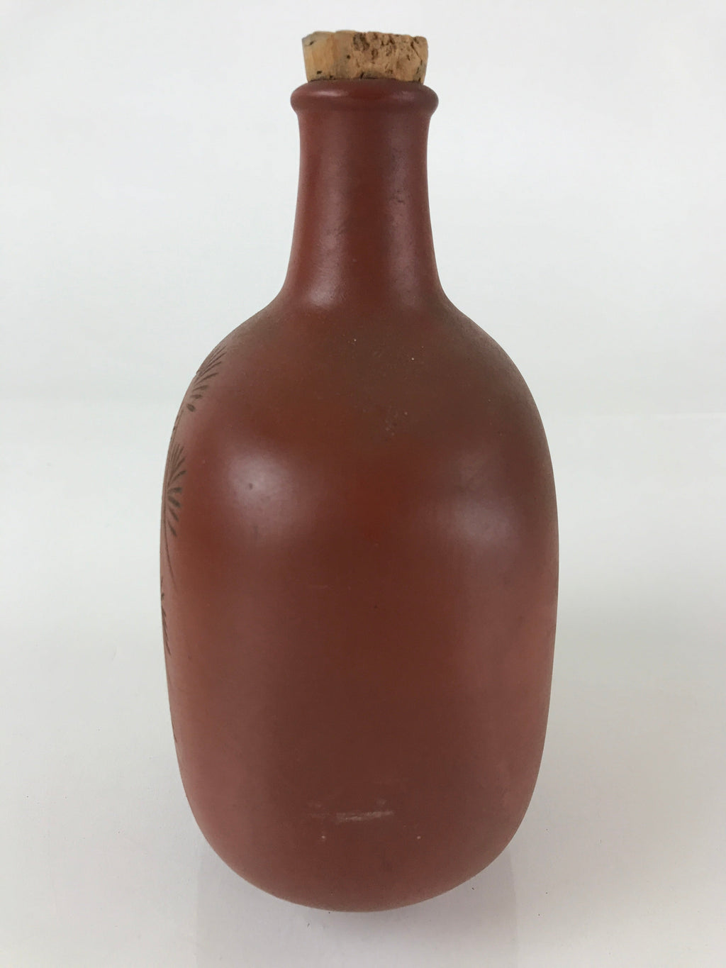 Japanese Ceramic Sake Bottle Vtg Pottery Brown Bottle Pine Tree TS457