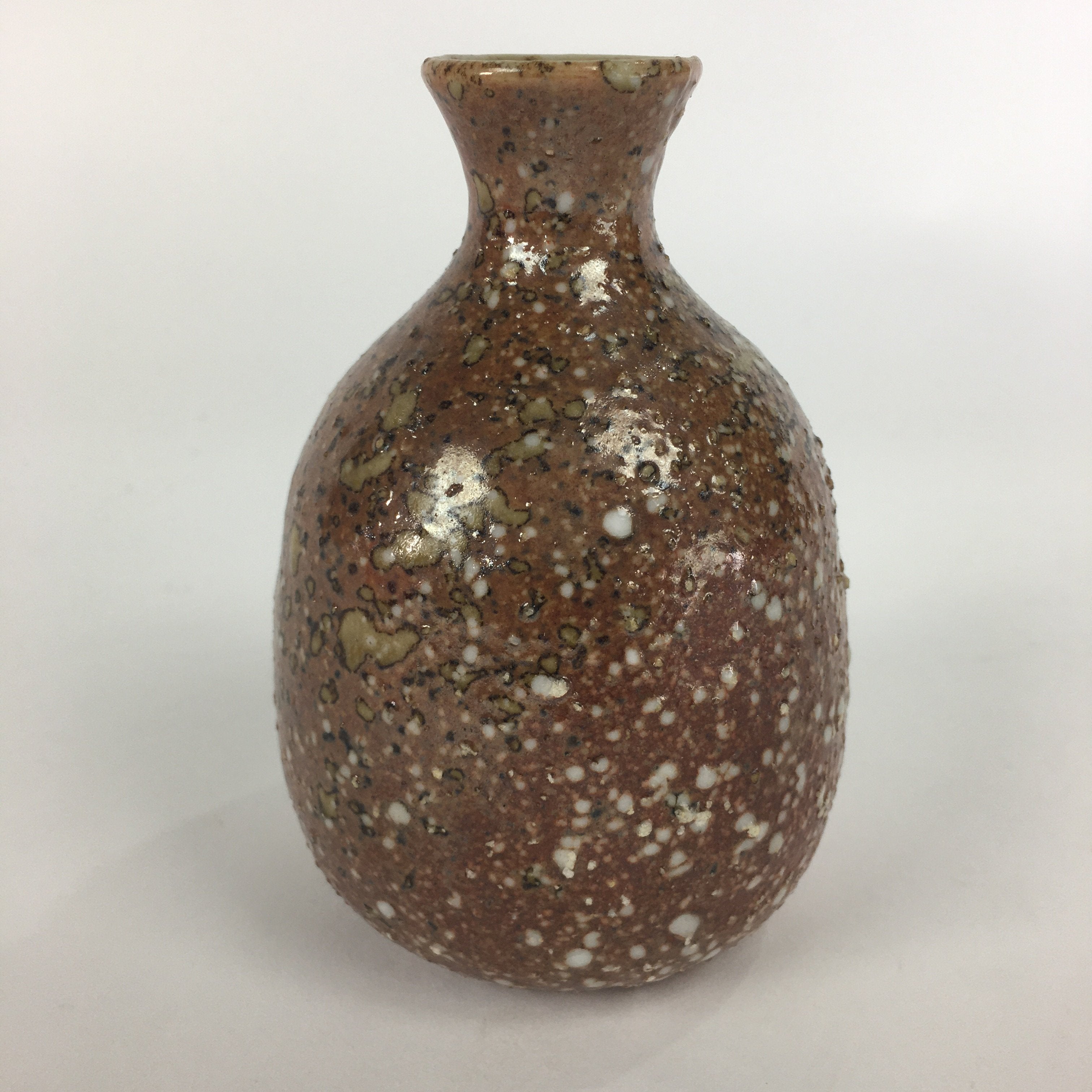 Japanese Ceramic Sake Bottle Vtg Pottery Brown Pebbles Ishihaze Tokkuri TS303