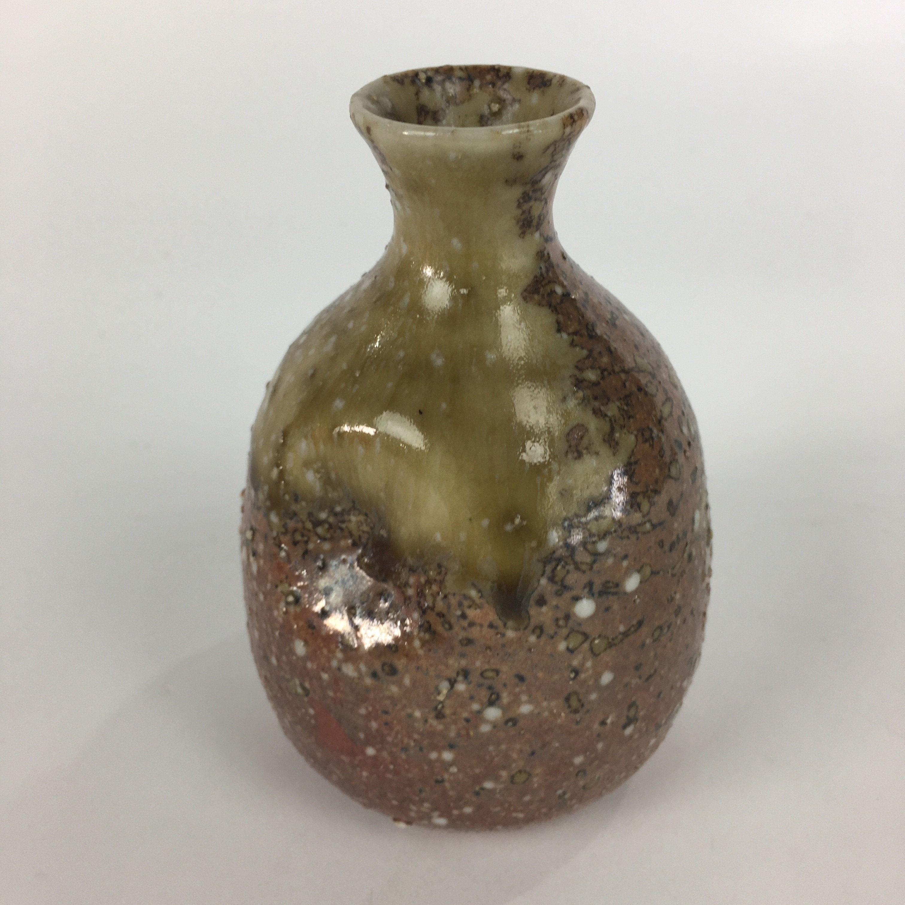 Japanese Ceramic Sake Bottle Vtg Pottery Brown Pebbles Ishihaze Tokkuri TS303