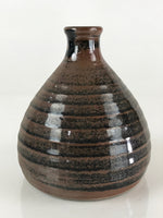 Japanese Ceramic Sake Bottle Vtg Pottery Cylinder Shape Brown Black TS465