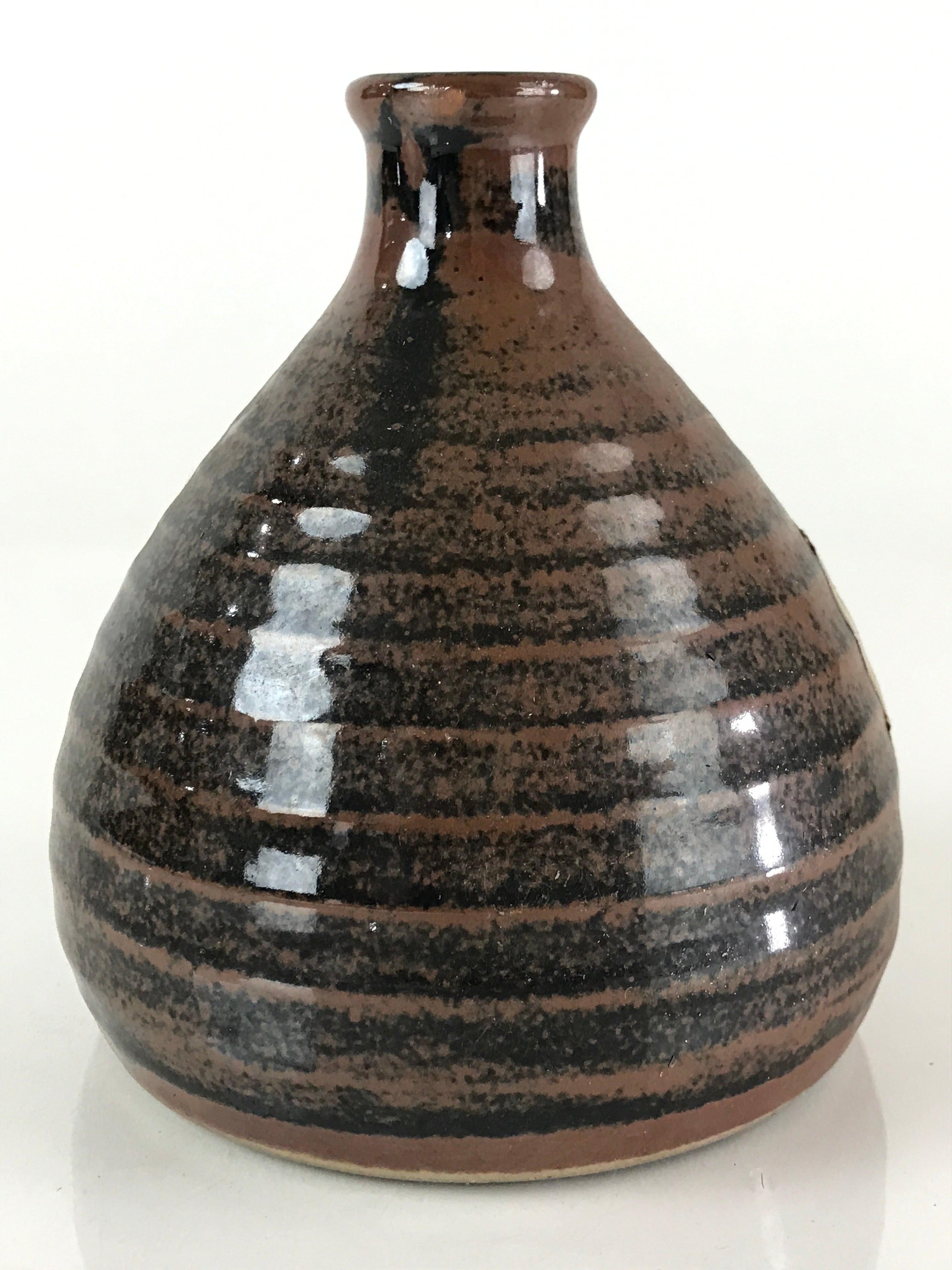 Japanese Ceramic Sake Bottle Vtg Pottery Cylinder Shape Brown Black TS465