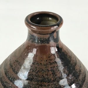 Japanese Ceramic Sake Bottle Vtg Pottery Cylinder Shape Brown Black TS465