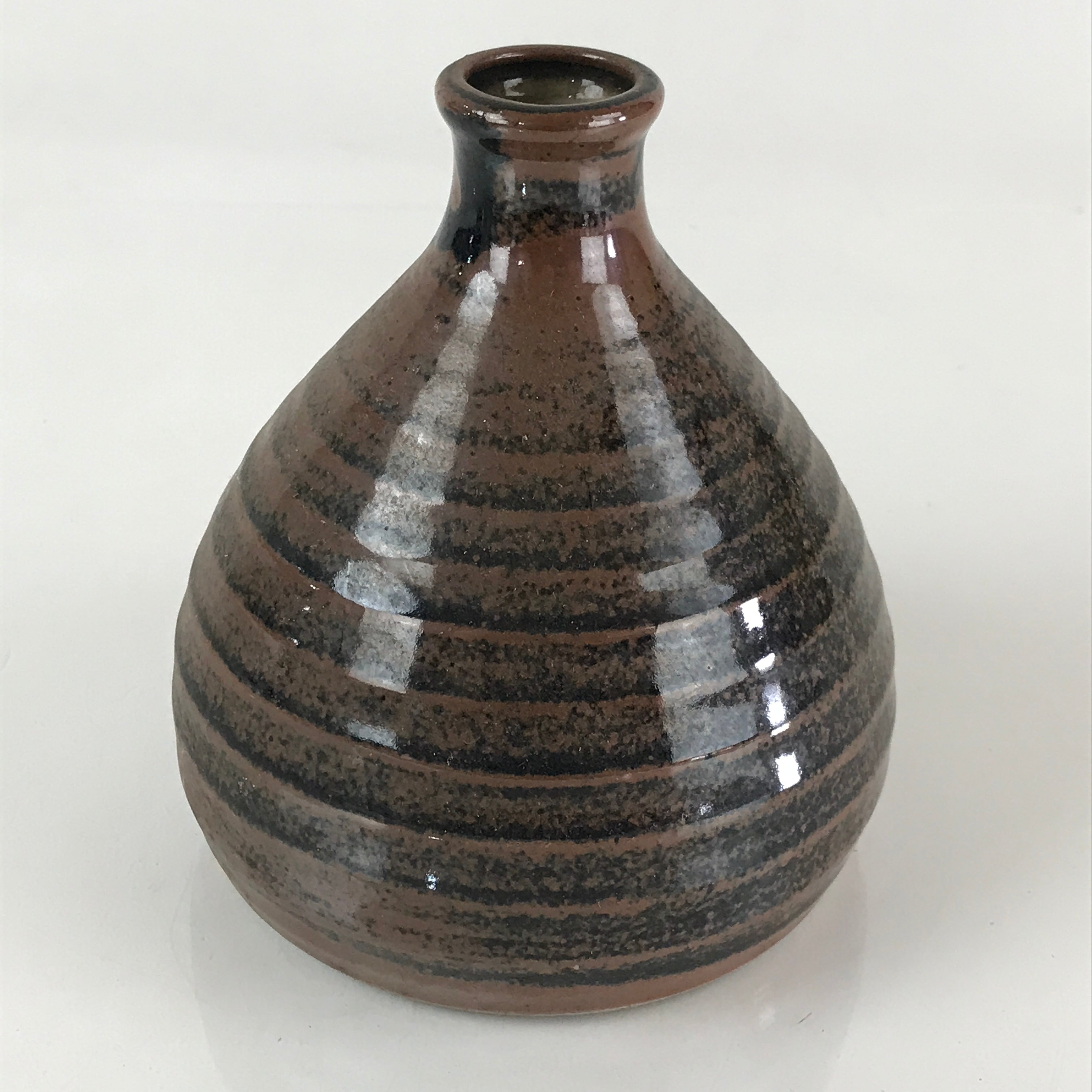 Japanese Ceramic Sake Bottle Vtg Pottery Cylinder Shape Brown Black TS465