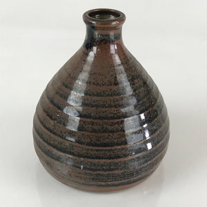 Japanese Ceramic Sake Bottle Vtg Pottery Cylinder Shape Brown Black TS465