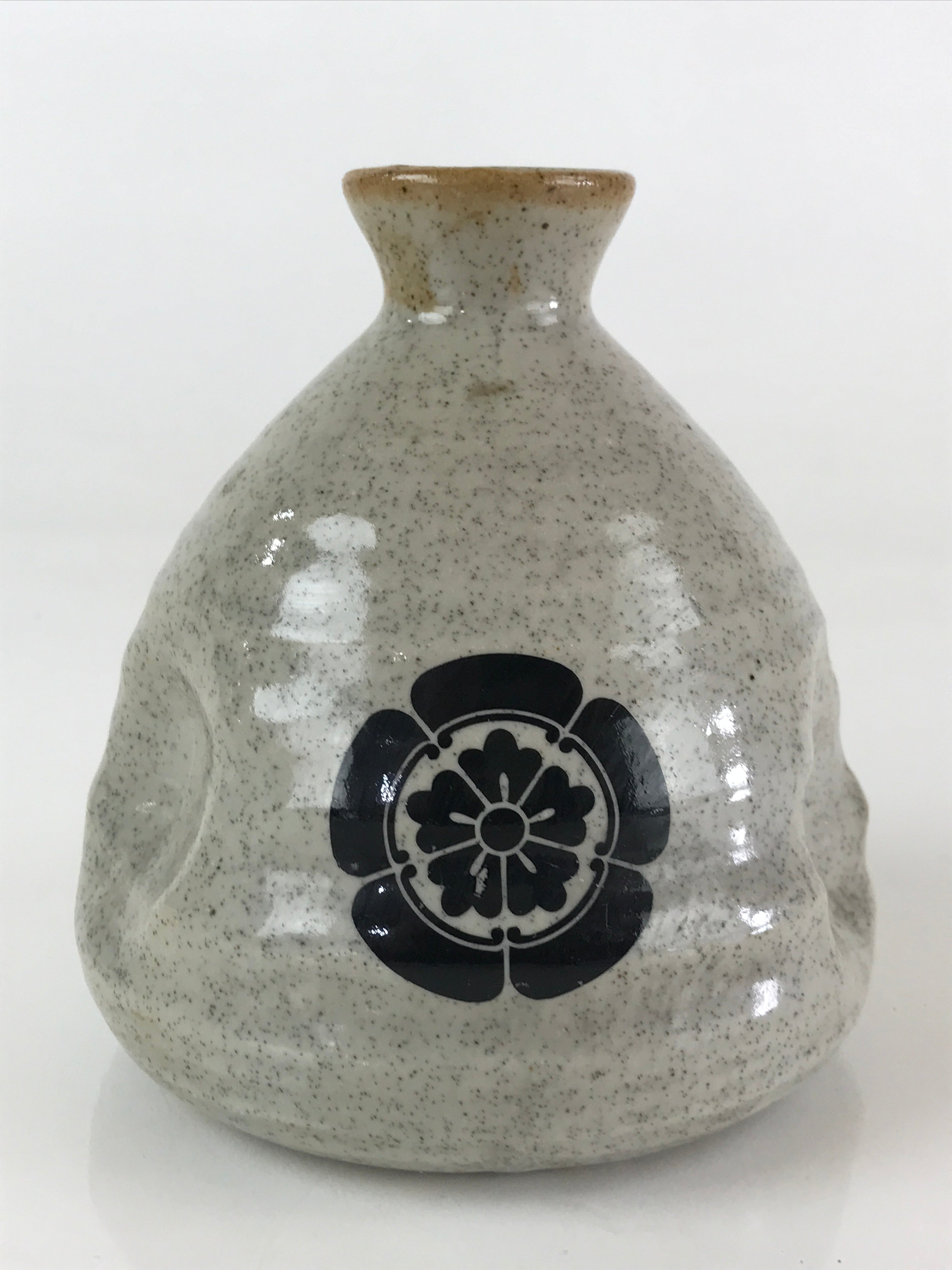 Japanese Ceramic Sake Bottle Vtg Pottery Cylinder Shape Gray TS472