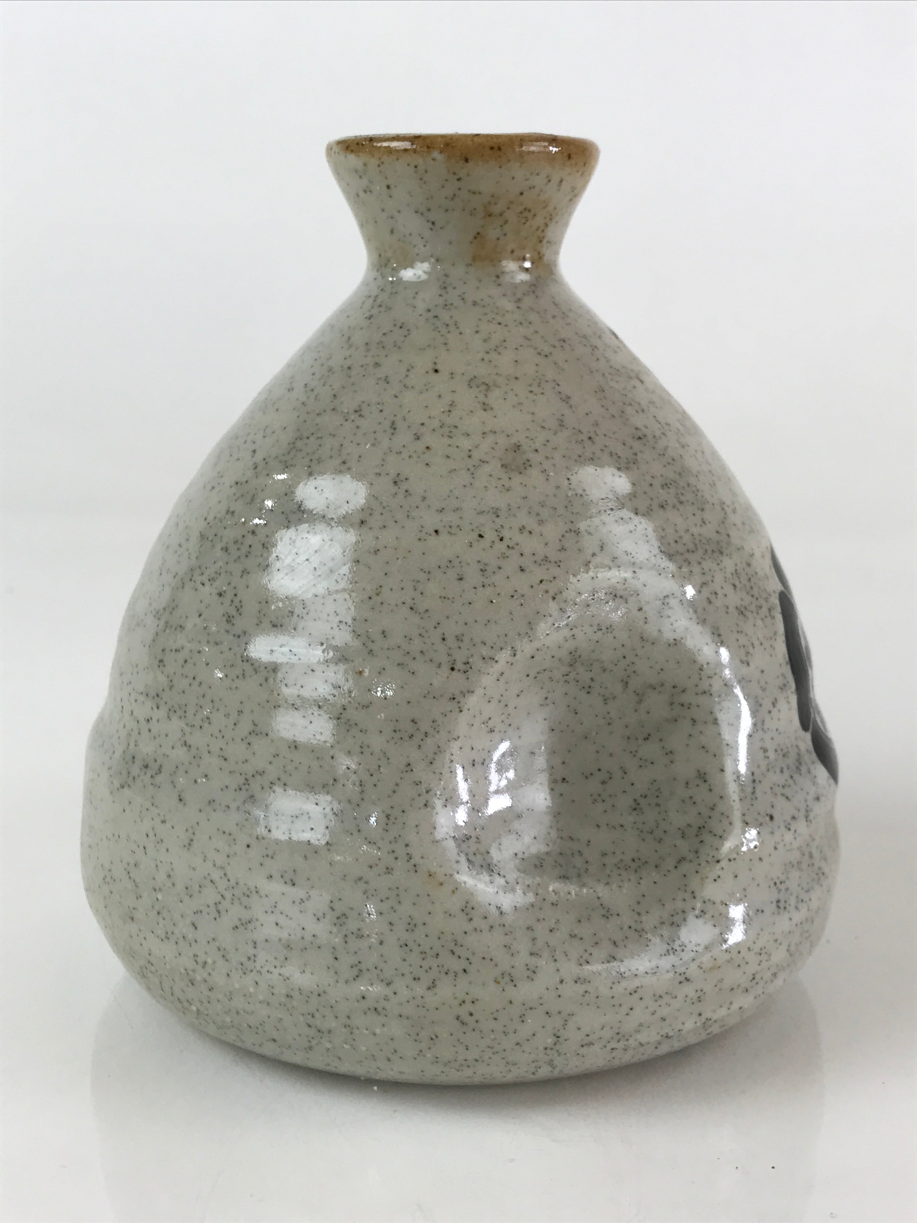 Japanese Ceramic Sake Bottle Vtg Pottery Cylinder Shape Gray TS472