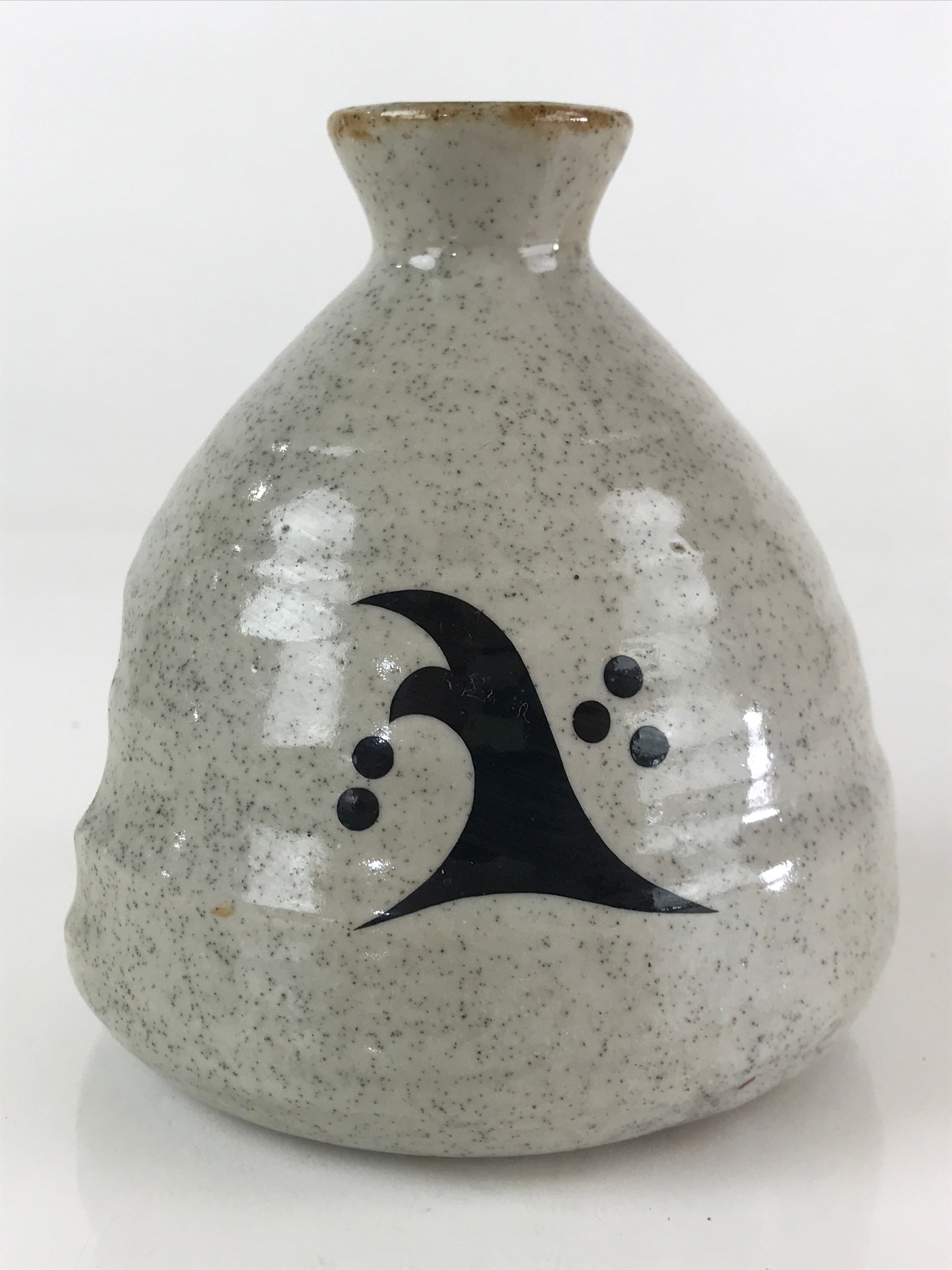 Japanese Ceramic Sake Bottle Vtg Pottery Cylinder Shape Gray TS472