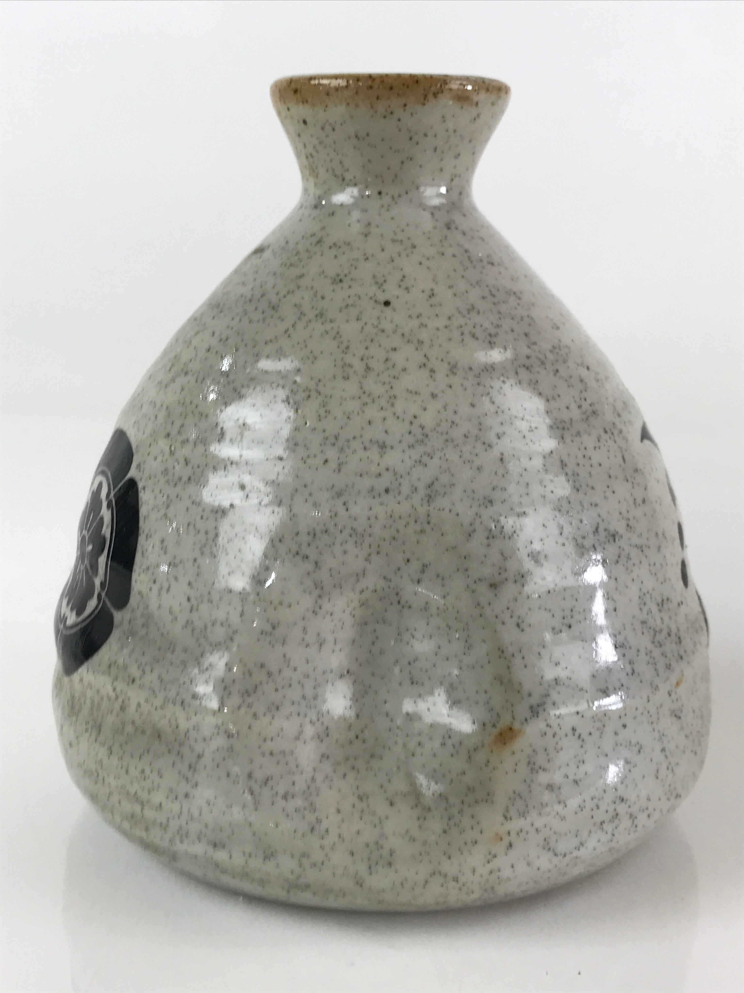 Japanese Ceramic Sake Bottle Vtg Pottery Cylinder Shape Gray TS472